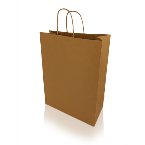 Sodrottfüles papírtáska L méretben (320×420×150 mm), bordázott barna, 200 darabos dobozban – környezetbarát csomagolás