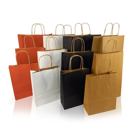 Sodrottfüles papírtáska L méretben (320×420×150 mm), bordázott barna, 200 darabos dobozban – környezetbarát csomagolás