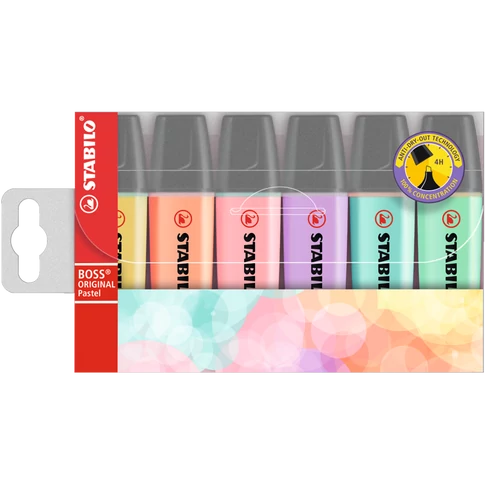 STABILO BOSS Original Pastel szövegkiemelő készlet 6 szín vágott hegy 2-5 mm vízbázisú tinta