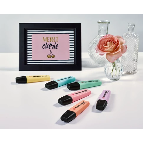 Szövegkiemelő készlet 6 db STABILO Boss Pastel 2-5 mm vágott hegy 4 óráig nem szárad ki