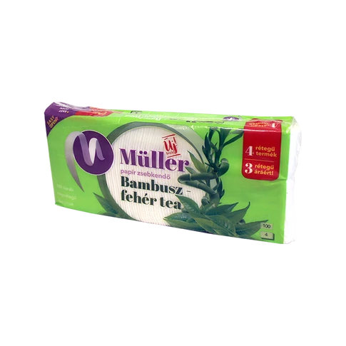 Papírzsebkendő 4 rétegű 100 db/csomag Bambusz - fehér tea illatú Müller