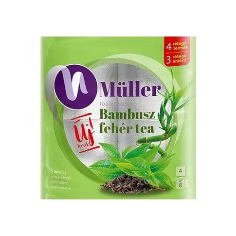 Toalettpapír 4 rétegű 100% cellulóz 8 tekercs/csomag Bambusz Müller fehér tea