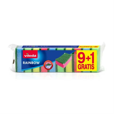 Vileda Rainbow mosogatószivacs 9+1 db/csomag – színes konyhai szivacsok edények mosogatásához