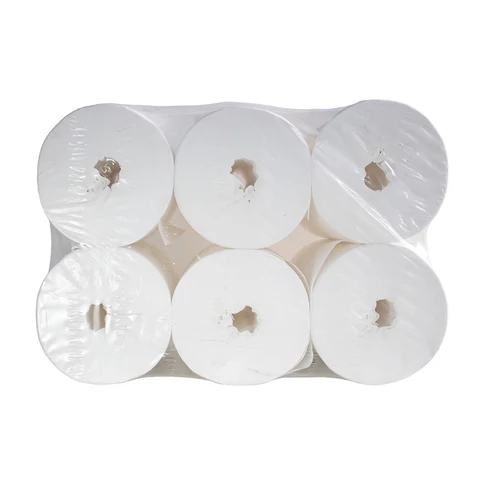 Toalettpapír 2 rétegű, közületi felhasználásra, 19 cm átmérő, 100% cellulóz, hófehér, laponkénti belső adagolással, 12 tekercs/karton