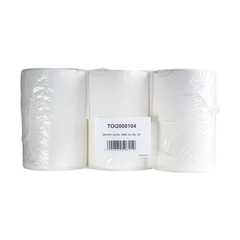 Toalettpapír 2 rétegű, közületi felhasználásra, 19 cm átmérő, 100% cellulóz, hófehér, laponkénti belső adagolással, 12 tekercs/karton