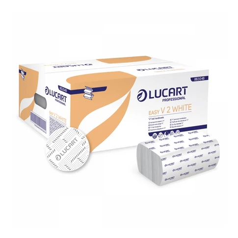 Lucart Easy White kéztörlő, 2 rétegű, V-hajtogatású – 190 lap/csomag, 20 csomag/karton, fehér