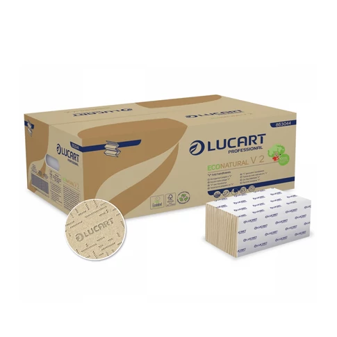Fenntartható Lucart EcoNatural kéztörlőpapír, V-hajtogatású, 190 lapos kiszerelés