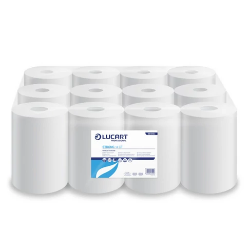 Lucart Strong kéztörlő tekercs – 255 lap/tekercs, 2 réteg, fehér cellulóz, irodai és mosdói használatra