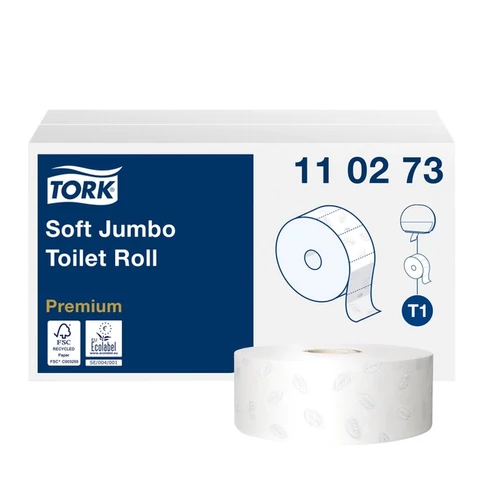 Tork Soft Jumbo T1 toalettpapír, 2 rétegű, 26 cm átmérőjű, 360 m hosszú jumbo tekercs, hófehér, 6 db/csomag