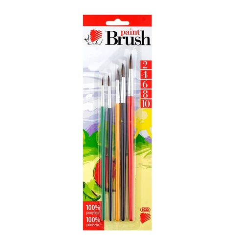 ICO Süni festett ecset készlet 5 db (méretek 2-4-6-8-10), póniszőr, festett fa nyél