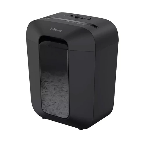 Fellowes LX45 iratmegsemmisítő, 8 lapos kapacitással, 4×37 mm konfetti vágással, 17 literes tartállyal, irodai adatvédelemhez.