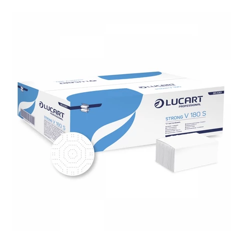 Lucart Strong 2 rétegű, V-hajtogatású fehér kéztörlő, 180 lap/csomag, 18 csomag/karton