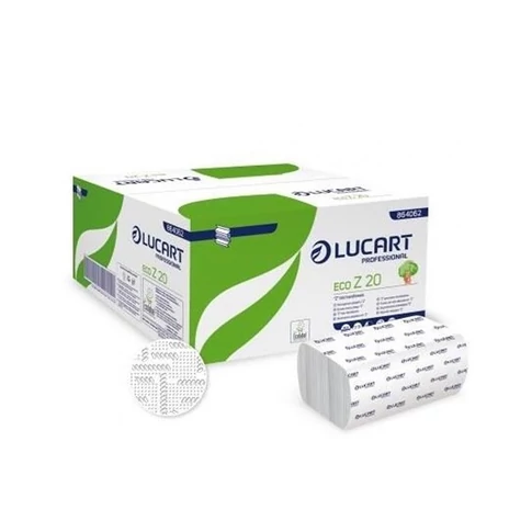 EcoLucart 864062E Z-hajtogatású kéztörlő papír fehér – 2 réteg, 200 lap/csomag, 15 csomag/karton, közületi mosdói adagolókhoz