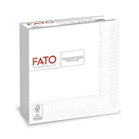 Fato fehér 2 rétegű papírszalvéta 33×33 cm méretben, 50 darabos csomagban, alkalmi és mindennapi terítékhez, irodai konyhába, étkezőasztalra és rendezvényekre