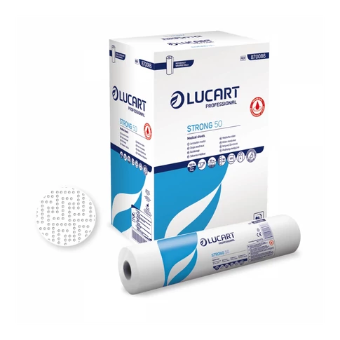 Lucart Strong 2 rétegű orvosi papírlepedő, 100 % cellulóz, 50 m tekercs, 50 × 37 cm lapok, 6 tekercs/karton