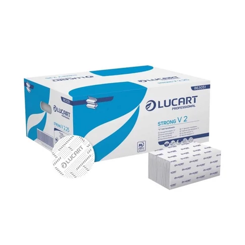 Lucart Strong_863045 hófehér V-hajtogatású, 2 rétegű kéztörlő, 190 lap/csomag, 20 csomag/karton