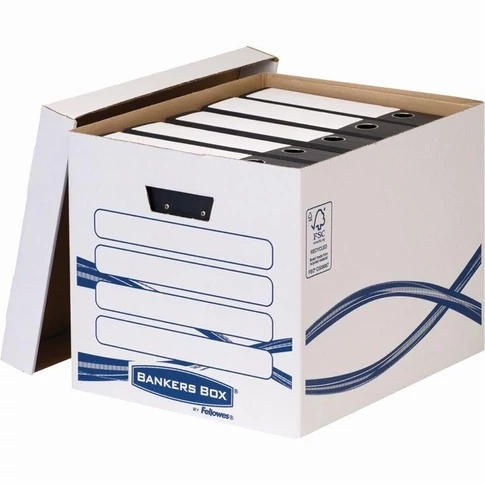 Archiváló konténer, karton, Fellowes Bankers Box Basic Tall, 10 db/csomag, kék-fehér