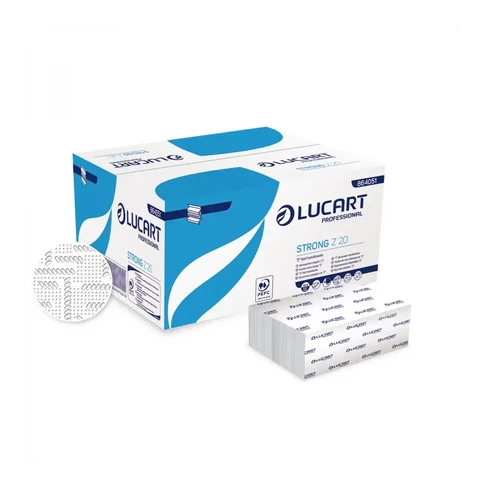 Lucart Strong Z 20 hófehér, 2 rétegű, Z-hajtogatott kéztörlő – 200 lap/csomag, 15 csomag/karton
