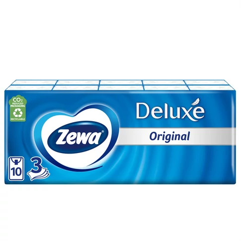 Zewa Deluxe illatmentes papírzsebkendő 3 rétegű, 10 x 10 db/csomag