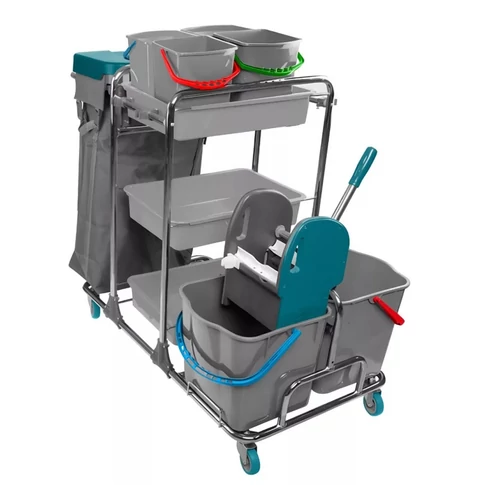 Takarítókocsi króm vázas 2 x 25 liter és 4 x 5 literes vödörrel KA915YK