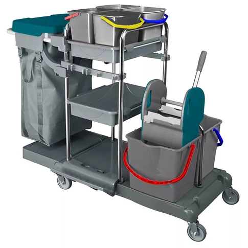 Takarítókocsi króm vázas 2 x 18 liter és 4 x 5 literes vödörrel KA405FK