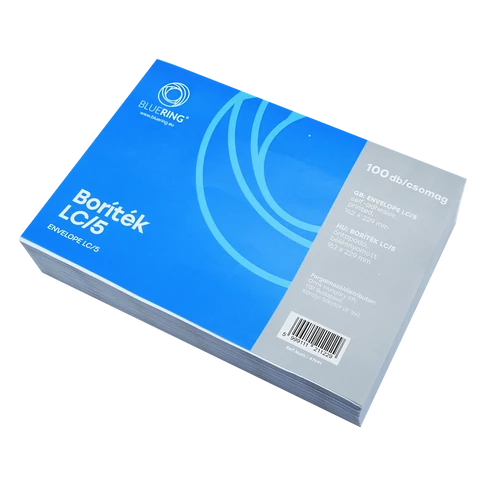 Bluering LC/5 boríték, 162×229 mm, fehér, bélésnyomott, öntapadó, 100 db/csomag