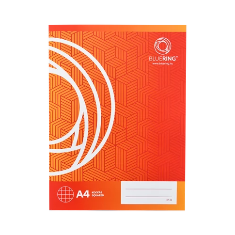 Bluering márkájú A4-es iskolai füzet, 32 lapos kockás belívekkel, strapabíró borítóval, 87-32 típus