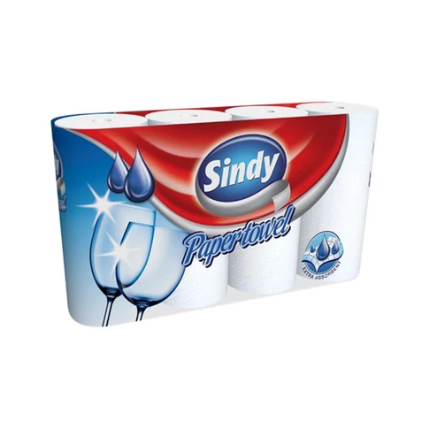 Sindy fehér, 2 rétegű háztartási papírtörlő, 4 tekercs/csomag, konyhai és általános felhasználásra