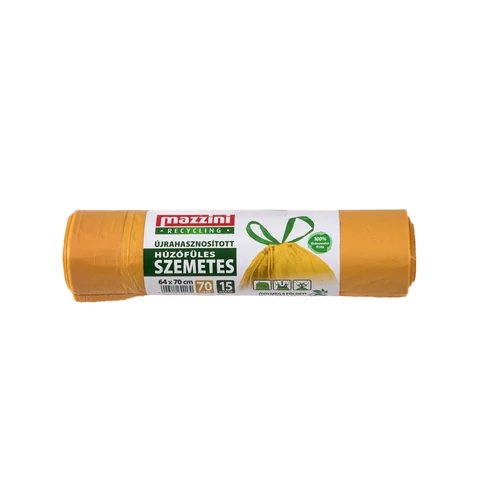 Mazzini szemeteszsák zárószalagos 70 liter 64x70 cm 15 db sárga újrahasznosított