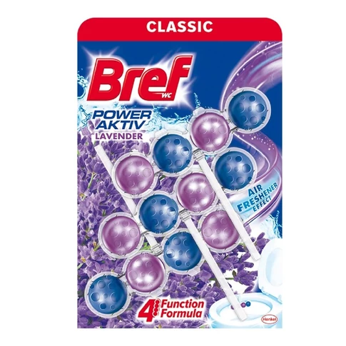 Bref Power Aktiv Lavender Field WC-illatosító, 3×50 g golyós kiszerelés, levendula illattal, tisztító és frissítő hatással