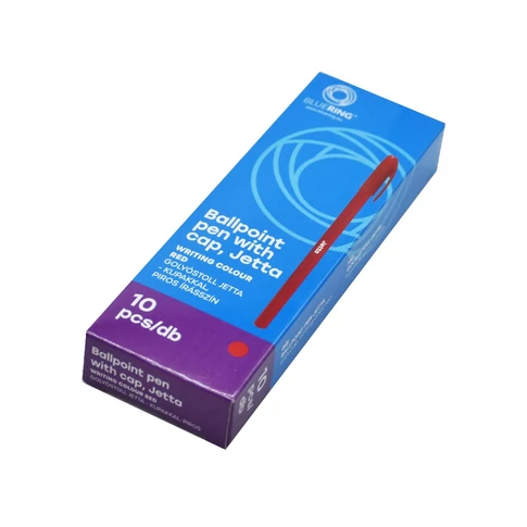 Piros golyóstoll 0,7 mm Bluering® Jetta – kupakos, hatszögletű tolltest, irodai és iskolai jegyzeteléshez