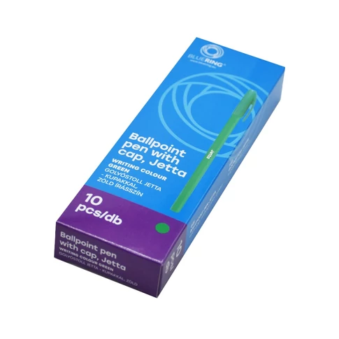 Bluering Jetta 0,7 mm golyóstoll zöld tintával, hatszögletű testtel és kupakkal