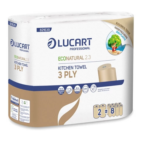 Kéztörlő 3 rétegű 2 tekercs/csomag EcoNatural 2.3 Lucart_821639J havanna barna
