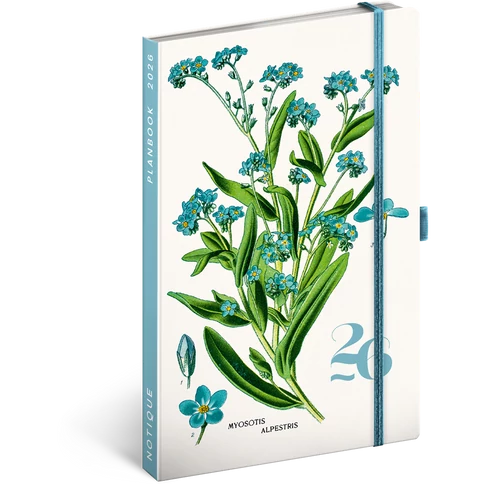 Keménytáblás notesz krémszínű lapokkal leszorító gumiszalaggal Herbarium 130x210mm, Presco