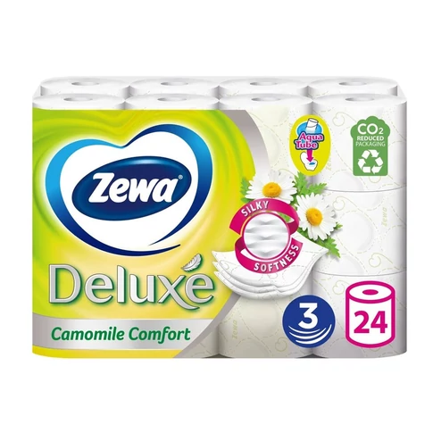 Zewa Deluxe Camomile Comfort 3 rétegű, hófehér toalettpapír, 24 tekercs/csomag, kamilla illattal