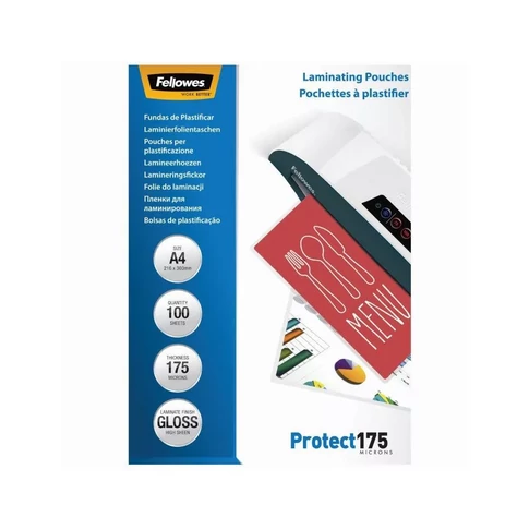 Lamináló fólia, A4, 175 mikron, fényes, 100 db/doboz, Fellowes