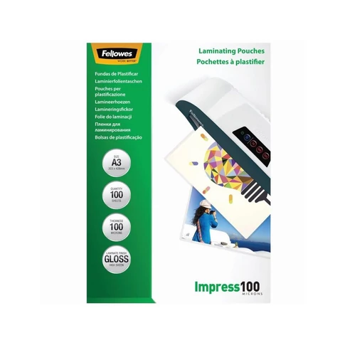 Fényes A3 lamináló fólia 100 mikron vastagsággal, Fellowes márka