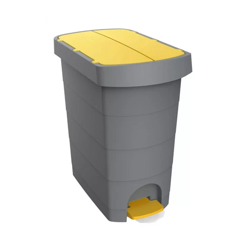 Szemeteskuka pedálos műanyag 60 literes Pelikán Slim eco antracit színű sárga tetővel UP232-214