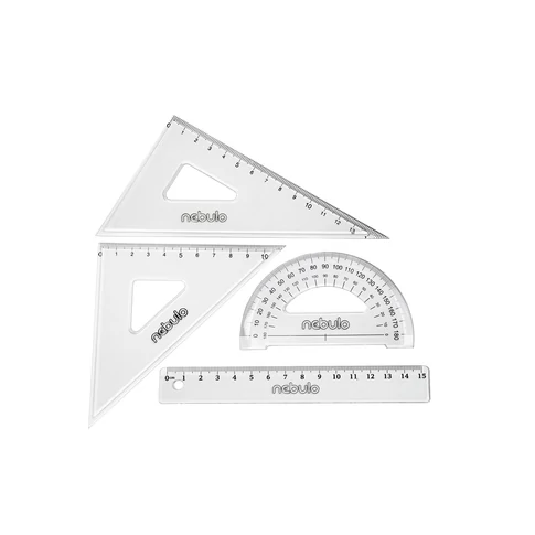 Vonalzókészlet 15 cm egyenes vonalzóval, szögmérővel és háromszögvonalzókkal, 4 db/bliszter
