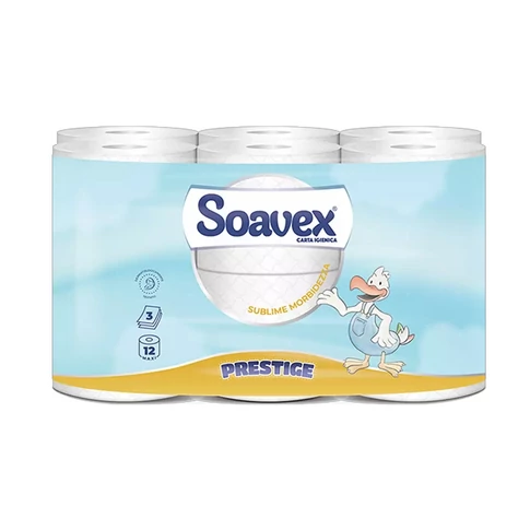 Toalettpapír 3 rétegű kistekercses 100% cellulóz 170 lap/20,4 m/tekercs 12 tekercs/csomag Soavex Maxi Prestige_Paperdi