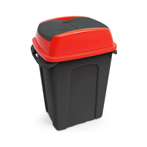 Szemeteskuka billenő fedéllel műanyag 70 literes HIPPO antracit/piros