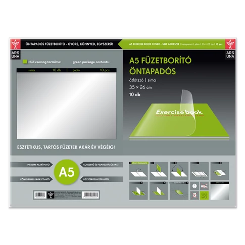 Tankönyvborító öntapadó, A5 35x26cm, 10 ív/csomag, Ars Una, víztiszta