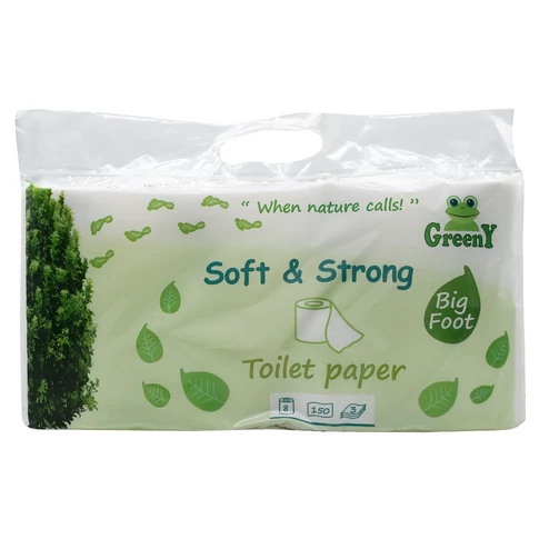 Toalettpapír 3 rétegű kistekercses 100% cellulóz 150 lap/tekercs 8 tekercs/csomag Soft & Strong_Greeny