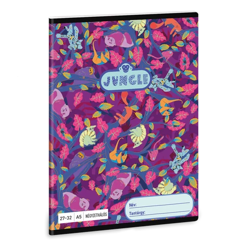 Füzet iskolai A5, 32lap, kockás 27-32 Ars Una JUNGLE (5259) 23 10db/csomag