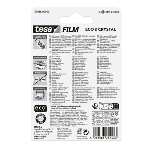 Ragasztószalag 19mmx33m irodai átlátszó újrahasznosított Tesa Eco & Crystal