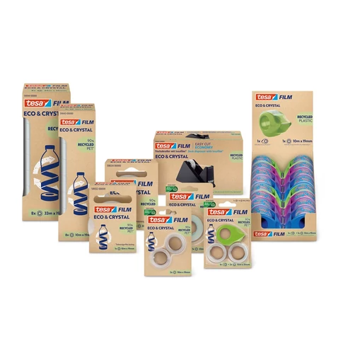 Ragasztószalag 19mmx10m irodai újrahasznosított 2 db víztiszta szalag+adagoló Tesa Eco & Crystal