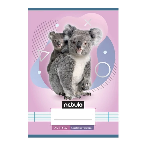 Füzet, A5, 1. osztályos vonalas, 14-32, Állatos minták, 16 db/csomag Nebulo