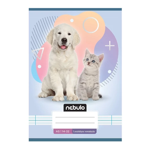 Füzet, A5, 1. osztályos vonalas, 14-32, Állatos minták, 16 db/csomag Nebulo