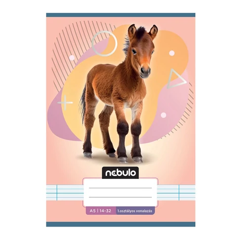 Füzet, A5, 1. osztályos vonalas, 14-32, Állatos minták, 16 db/csomag Nebulo