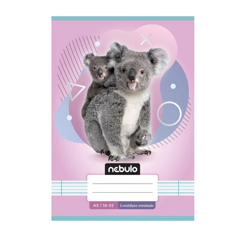 Füzet, A5, 2. osztályos vonalas, 16-32, Állatos minták, 16 db/csomag Nebulo